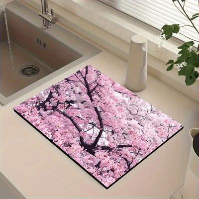 1Pcs Rubber Drying Mat With Flower  Pattern For Coffee Shop Restaurant Kitchen Carpet Tableware Durable Diatom Mud Table Mat Pet Mat Coffeeware