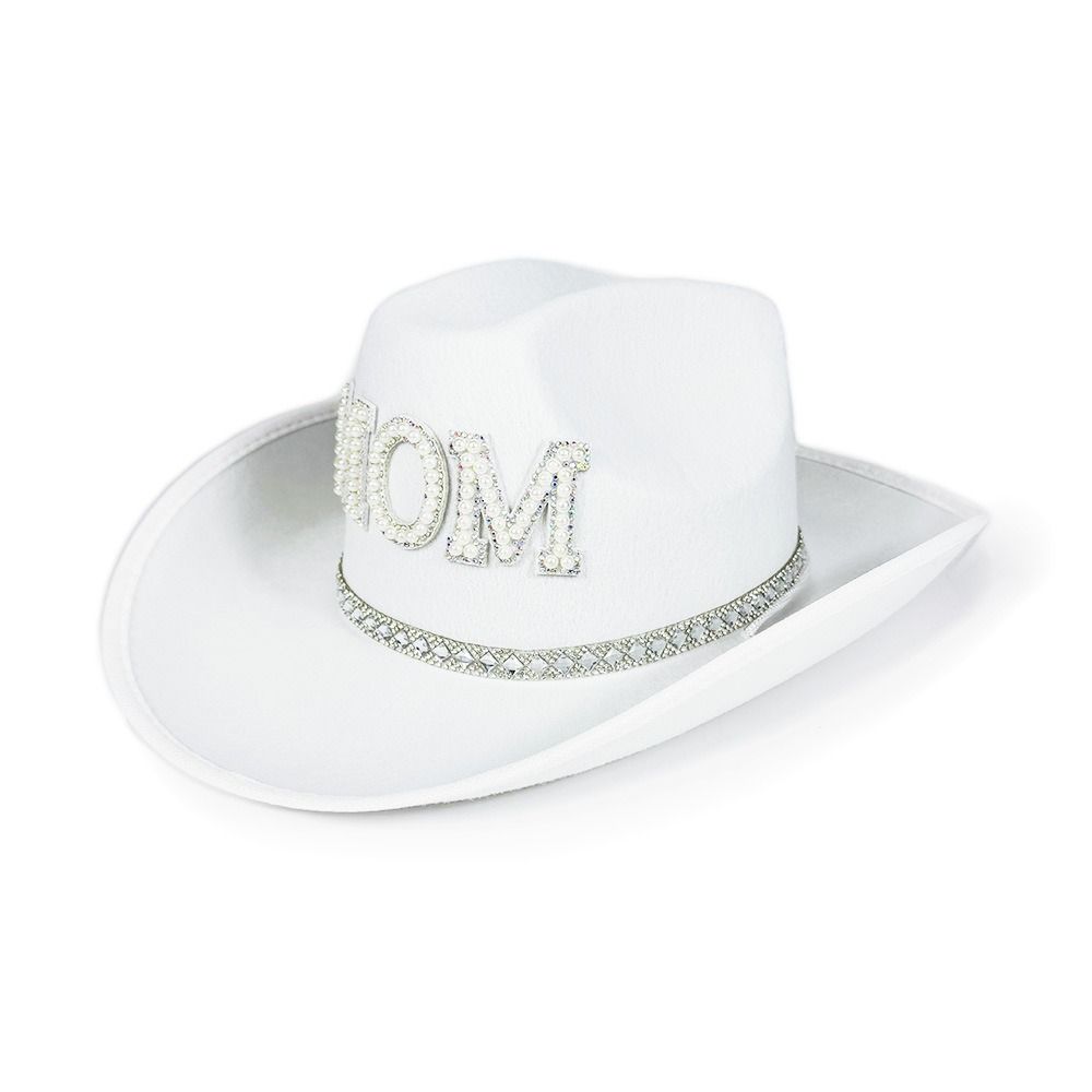 Fashion Rhinestone Letters Mom Dad Cowboy Hat Wide Brim Retro Western Cowboy Hat Vintage Jazz Hat For Gender Reveal Party