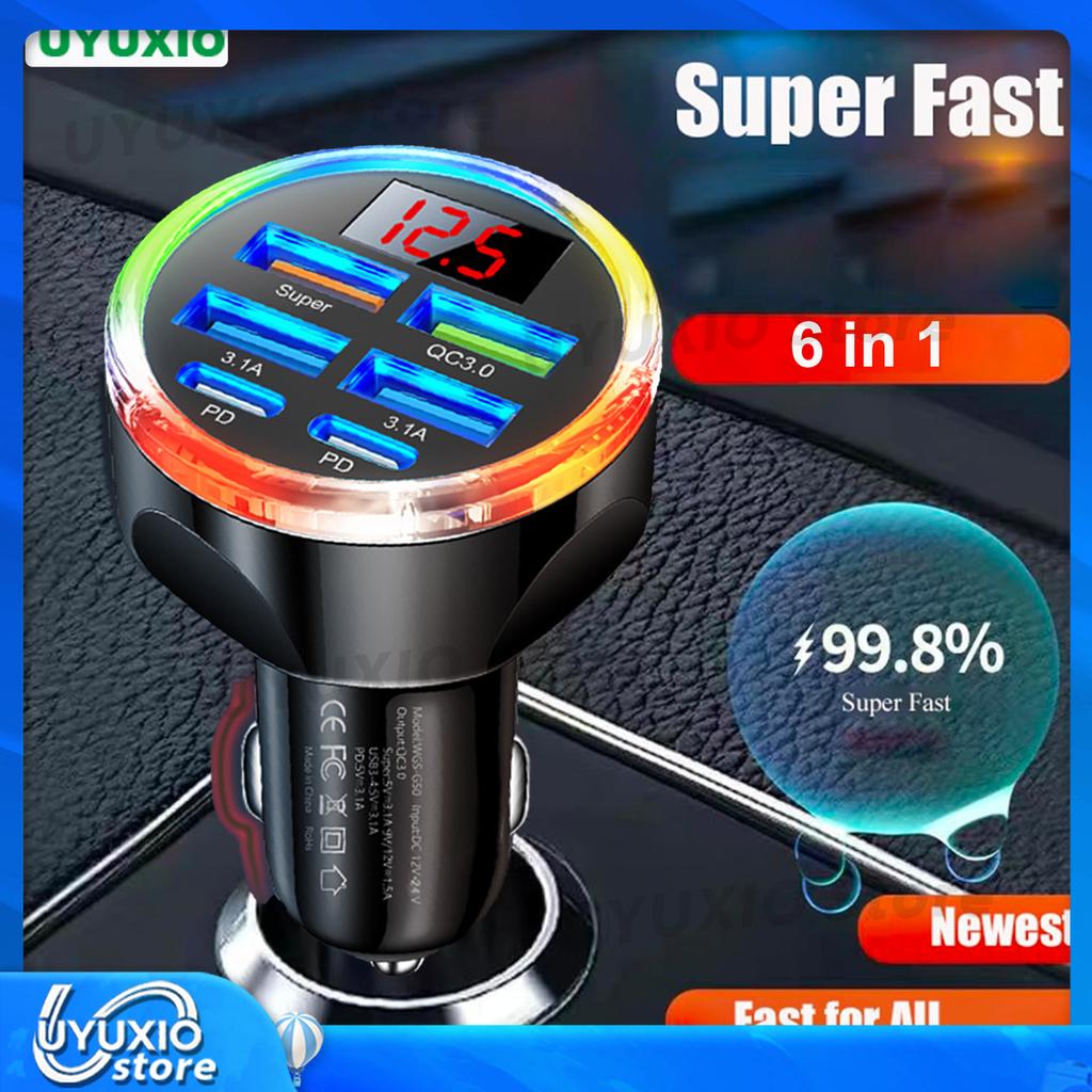 UYUXIO Multi Ports USB Car Charger Super Fast Charging Adapter in Car for iPhone iPad OPPO Samsung Huawei Oneplus Android