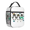 Bestselling Cute Funny Penguins Kawaii Style Illustration Marble Print Meal Bag Office To-Go Bento Bag