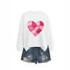 Pink Heart Flocking Women's Casual Round Neck Long Sleeve Hoodie