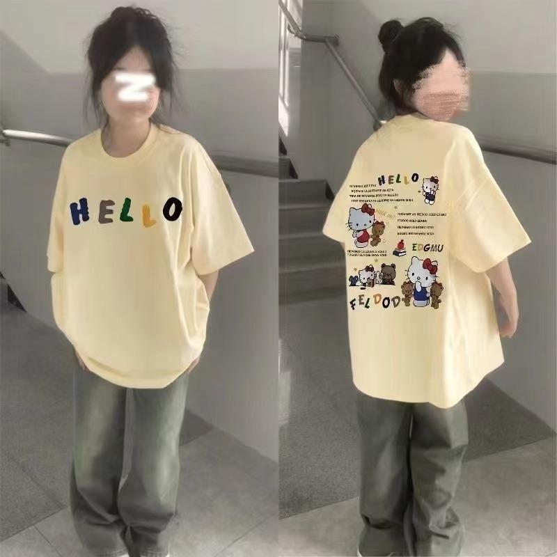 

Summer 2026 New Product Collection Hello Kitty Comic Pattern Pure Cotton Breathable Womens ShortSleeved TShirt S