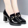 Women High Heels Platform Pumps Spring Autumn New Fashion Metal Buckle Black Office Shoes Woman Soft Leather Shoes Femme