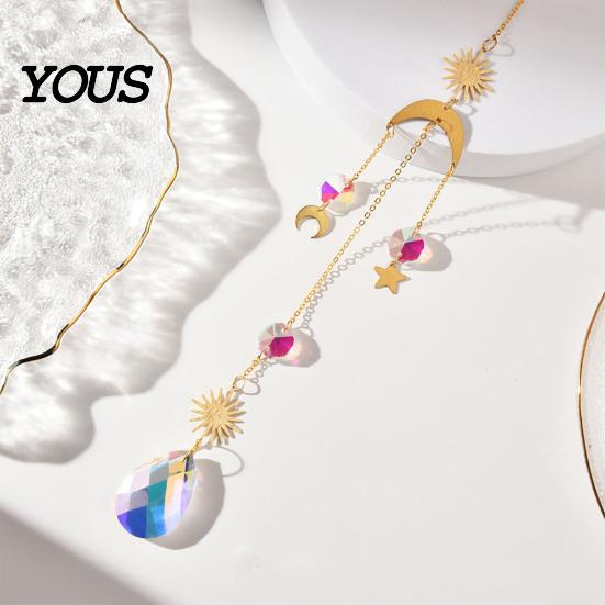 Sun Catcher Pendant Faux Crystal Suncatcher, Colorful Prisms Window Hanging Catcher, Moon Suncatcher Rainbow Maker Chain for Garden Home Decor Star