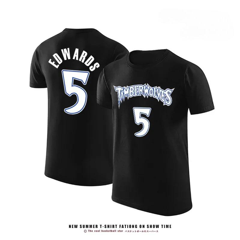 

Женская футболка Edwards Timberwolves №5 Летняя дышащая майка Баскетбол Спорт Тренировки Чистый Дизайн с принтом с коротким рукавом S