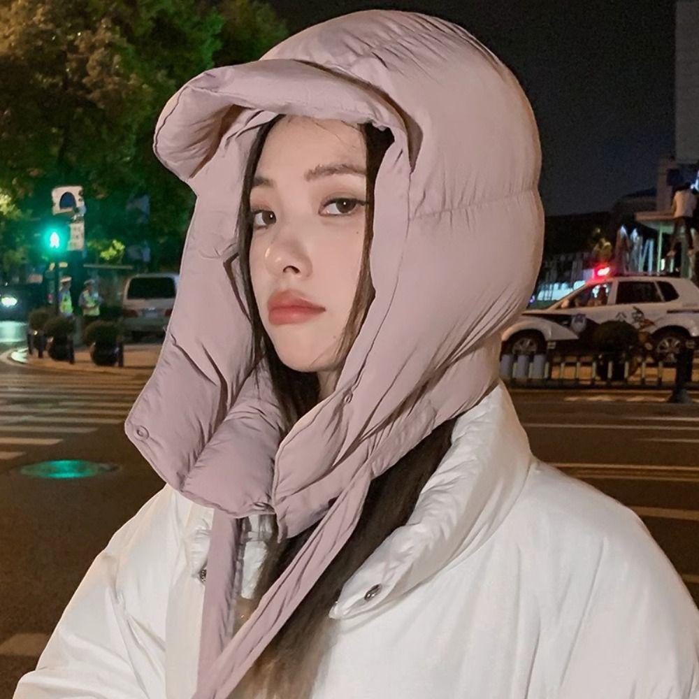 Thickened Ear Protection Hat Down Cotton Pullover Caps Fashion Warm Hats for Women