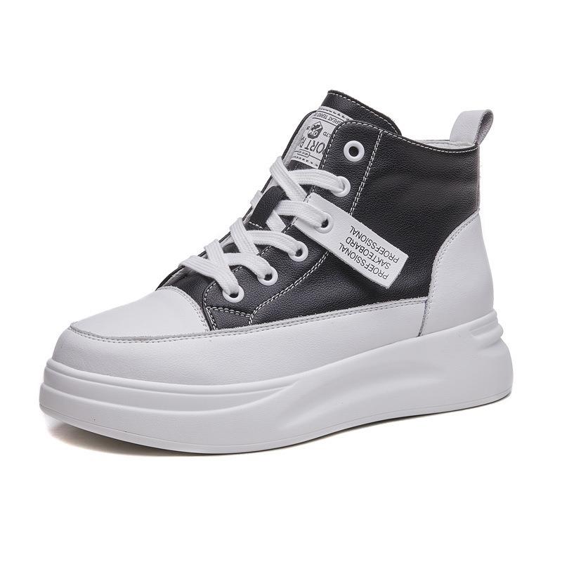 Genuine Leather High-top Shoes Women's Shoes Thick Bottom Casual White Shoes