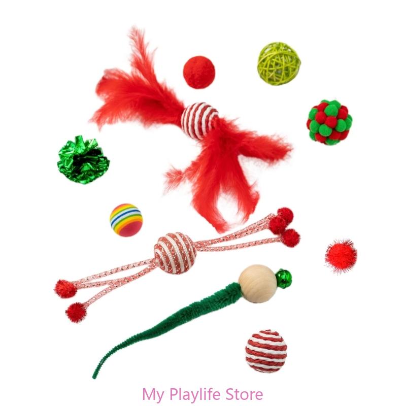 Christmas Cat Balls Toy Accessories Furry Balls Pompoms Rattan Balls Mouse Cat Toy Attachments Balls Mouse