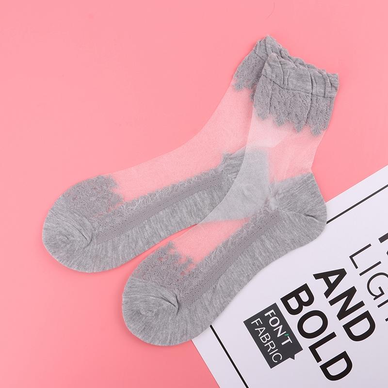 3/5 Pairs New Product Crystal Silk Tide Socks Women Breathable Sexy Black Lace Girls Nylon Casual High Quality Sox New Year Gift