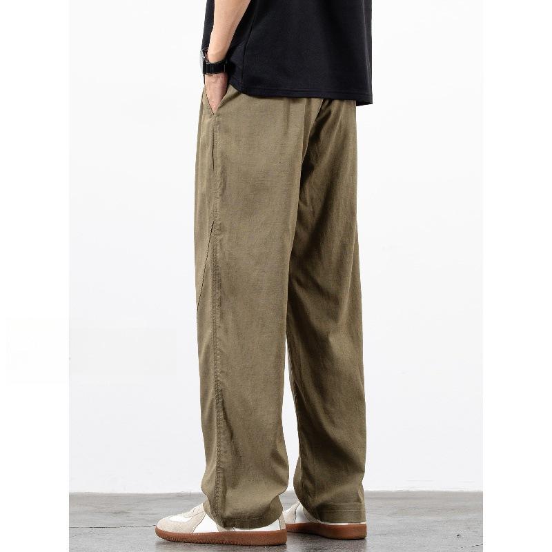 Qinglan summer thin pants men's straight loose wide legs drape soft breathable linen casual trousers teenagers