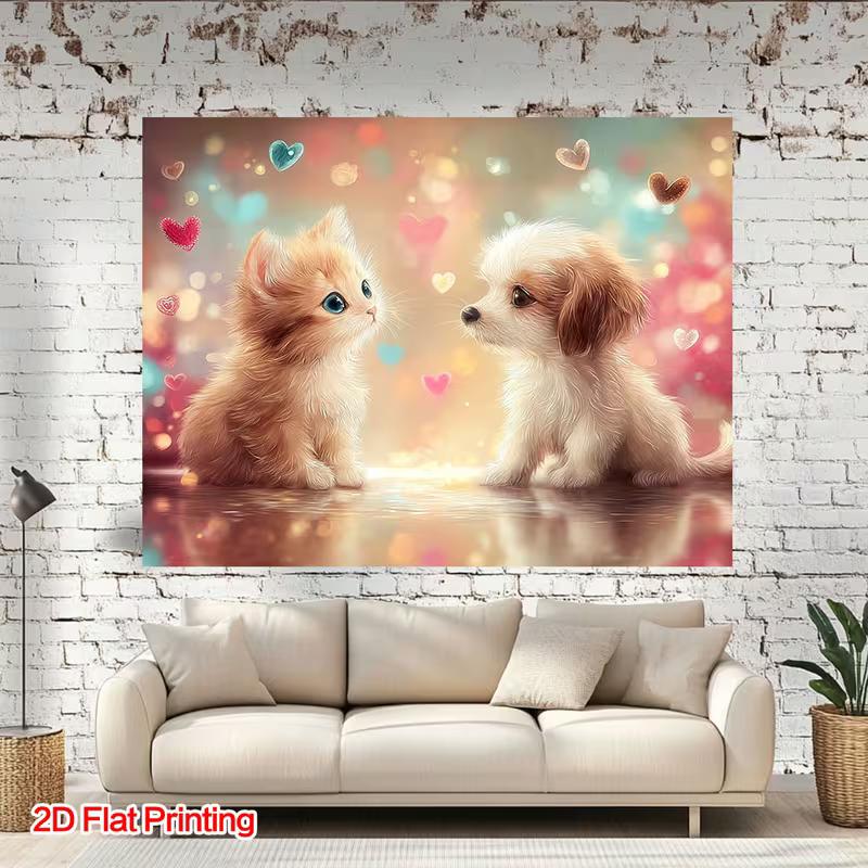 2D verträumte Katze und Hund Hintergrundtuch für Party, Foto & Dekoration