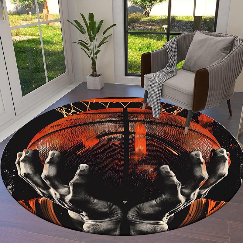 basketball Round Area Rug,Carpet Rug for Living Room Bedroom Sofa Playroom Decor,Non-slip Floor Mat