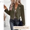 JPNTKY Women's Vintage Casual Solid Color Print Autumn Winter Long Sleeve POLO Neck Jackets & Coats