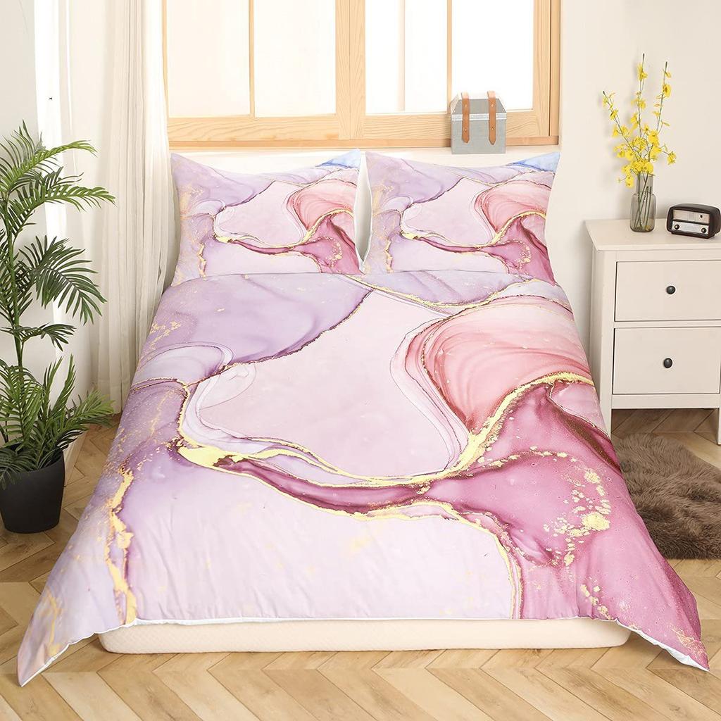 Pink Marble Three-Piece Quilt Cover 3D Digital Printing Bedding Set Bed Cover
