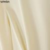 VONDA Elegant Women Round Neck Long Sleeve Side Ruffled Casual A-line Dress