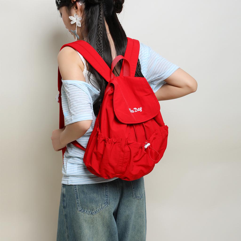 Drawstring Flap Double-shoulder Bag Backpack for Students and Casual Use Book Bag