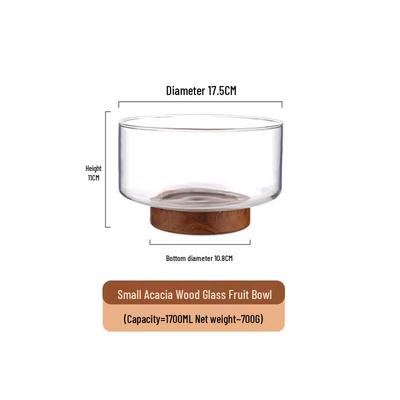 Changqi Chinese Style Glass Fruit & Salad Bowl with Acacia Wood Base