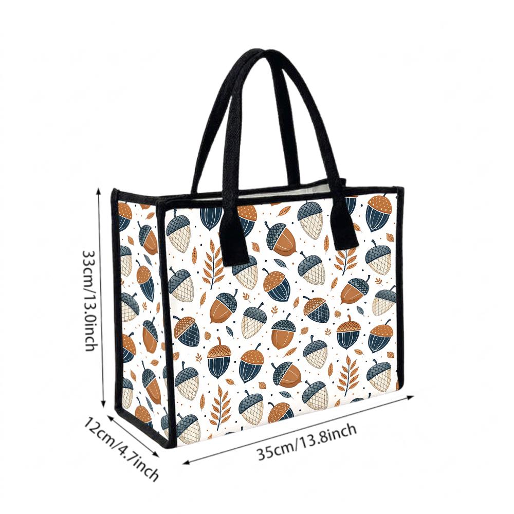 Autumn Acorn Pattern Casual Tote Bag Lightweight Portable Reusable Daily Shopping Handbag