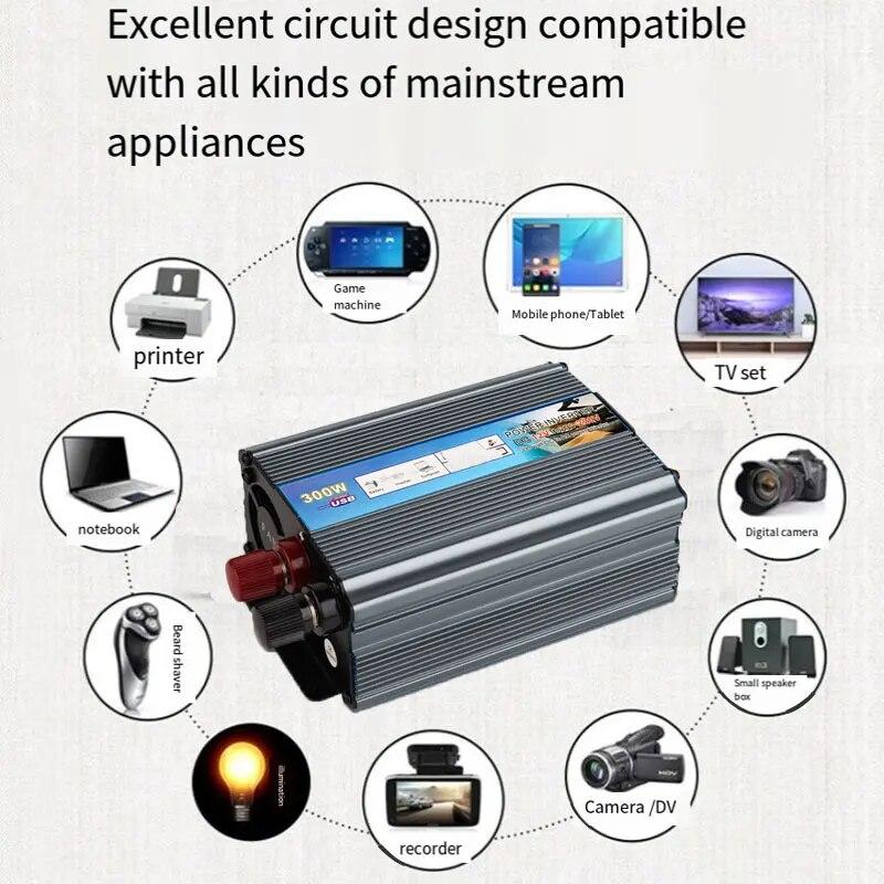 Car Power Inverter 12v/24v To 220v Suitable for Small Cars and Trucks 300W High Power with USB Interface and Power Socket