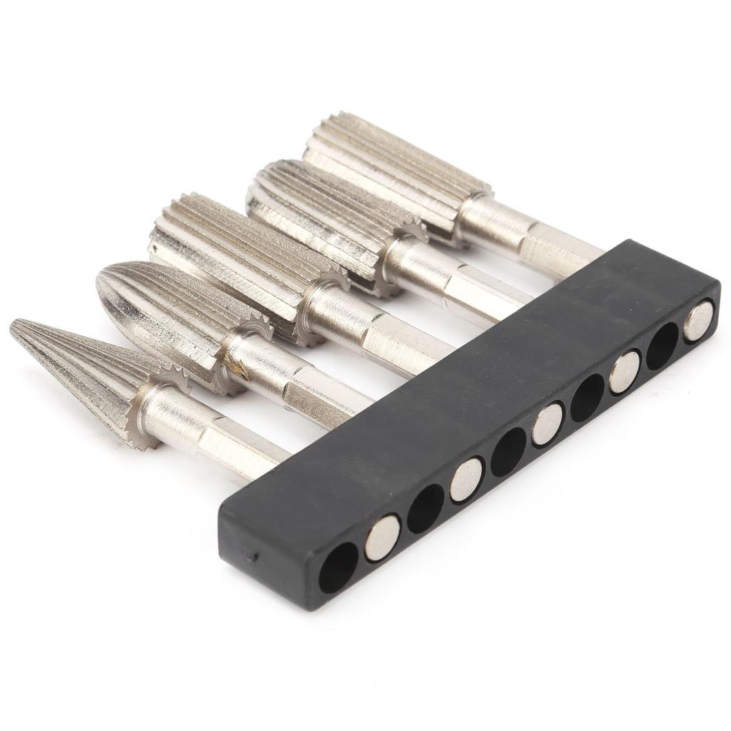5Pcs Rotary File 14in Hex Shank Double Cut Metal Grinder Drill Bit Set for Carving Polishing