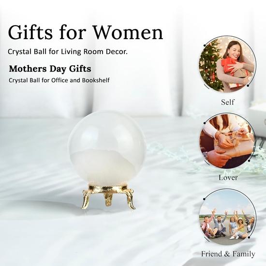 Crocon 55mm Selenite Stone sphere Ball with Metal Stand 1400+ Carats Gemstone Ball Healing Sphere Sculpture Figurine Photography Crystal Sphere