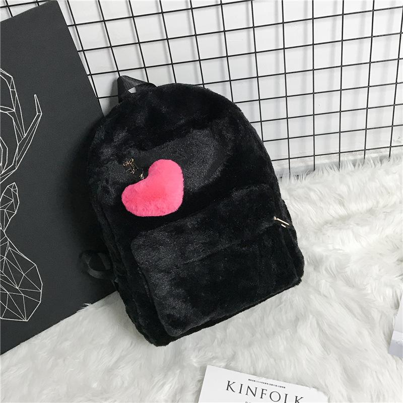 

Autumn and winter new fashion college student backpack plush soft sister high school student schoolbag чёрный