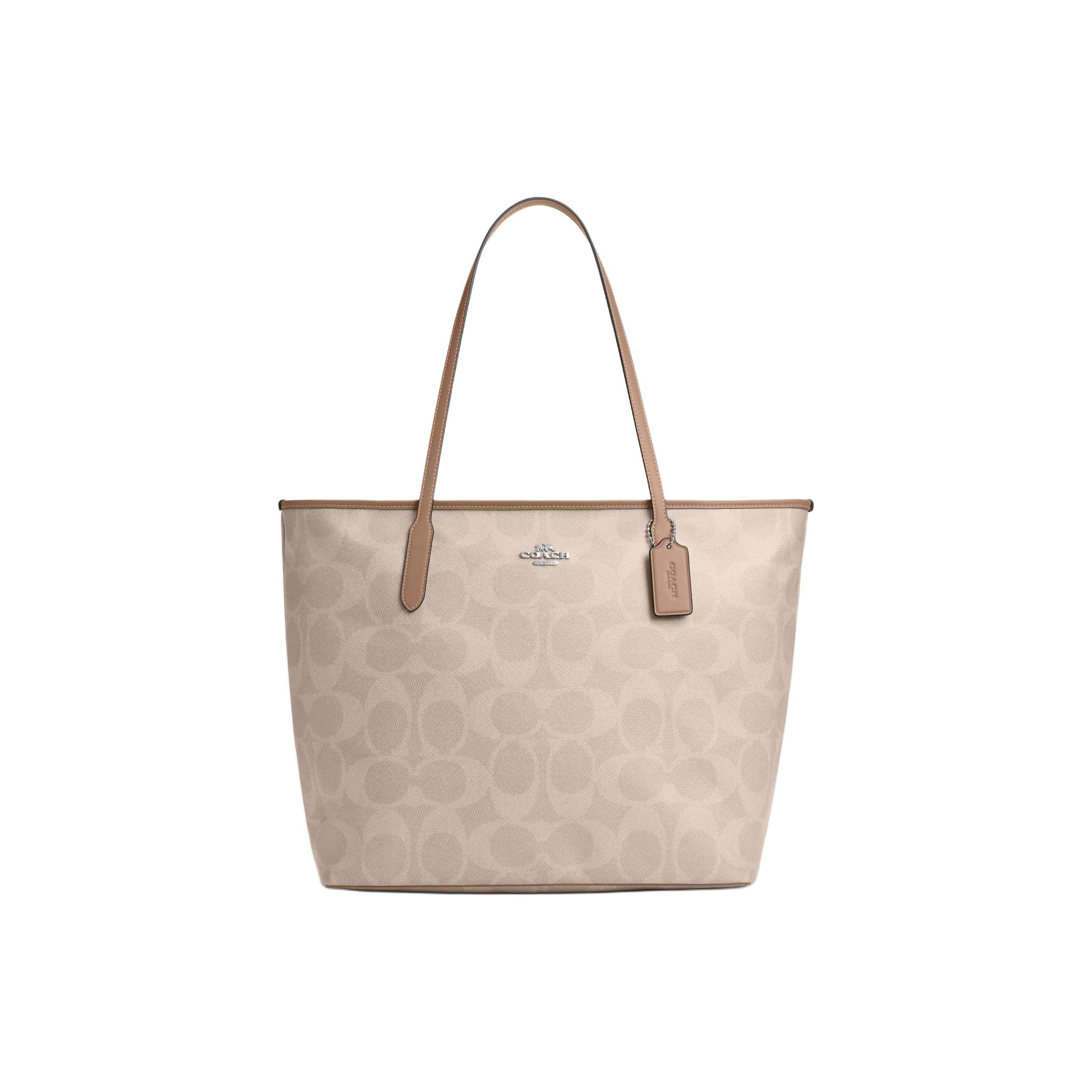 

Coach City 36 Gold Logo Brand Print Maxi Signature Canvas Tote Bag Women Tote Bags Gray-Brown CCD66-SVPWH Basic Set (Bag+Dust Bag)