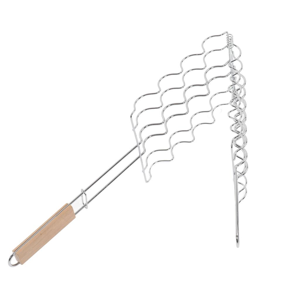 Corn Grilling Basket Stainless Steel Beech Wood Handle Even Heat Distribution 4 Corns Capacity Grilling Holder for