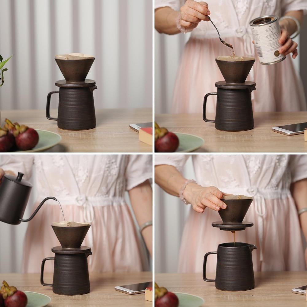 2-piece Porcelain Hand-pour Coffee Maker Set with Cups, Hand-pour Cone Drip Coffee Maker, Microwave-safe and Dishwasher-safe