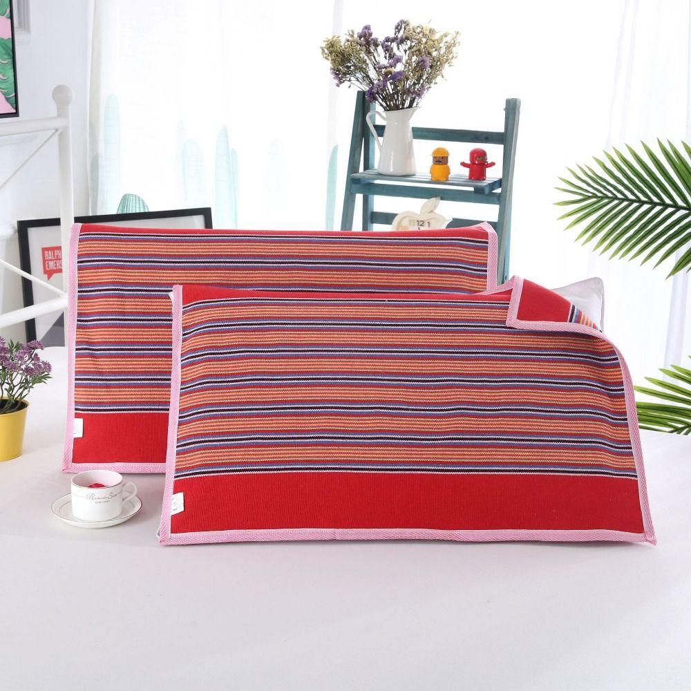 2Pcs Thickened Thickening Pillowcase Breathable Colorful Striped Pillow Cover Stripe Design Durable Thickened Striped Pillowcase