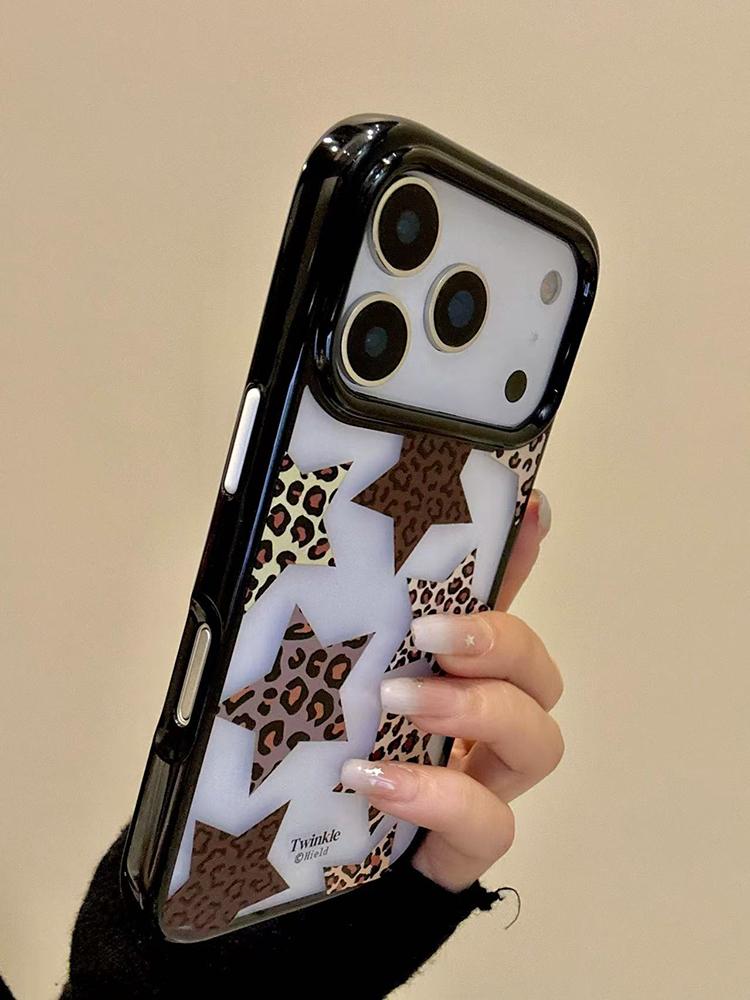 Trendy Leopard Print Five-Pointer Stars Clear Acrylic Phone Cover Case For iPhone 17 Pro Max 16 15 14 13