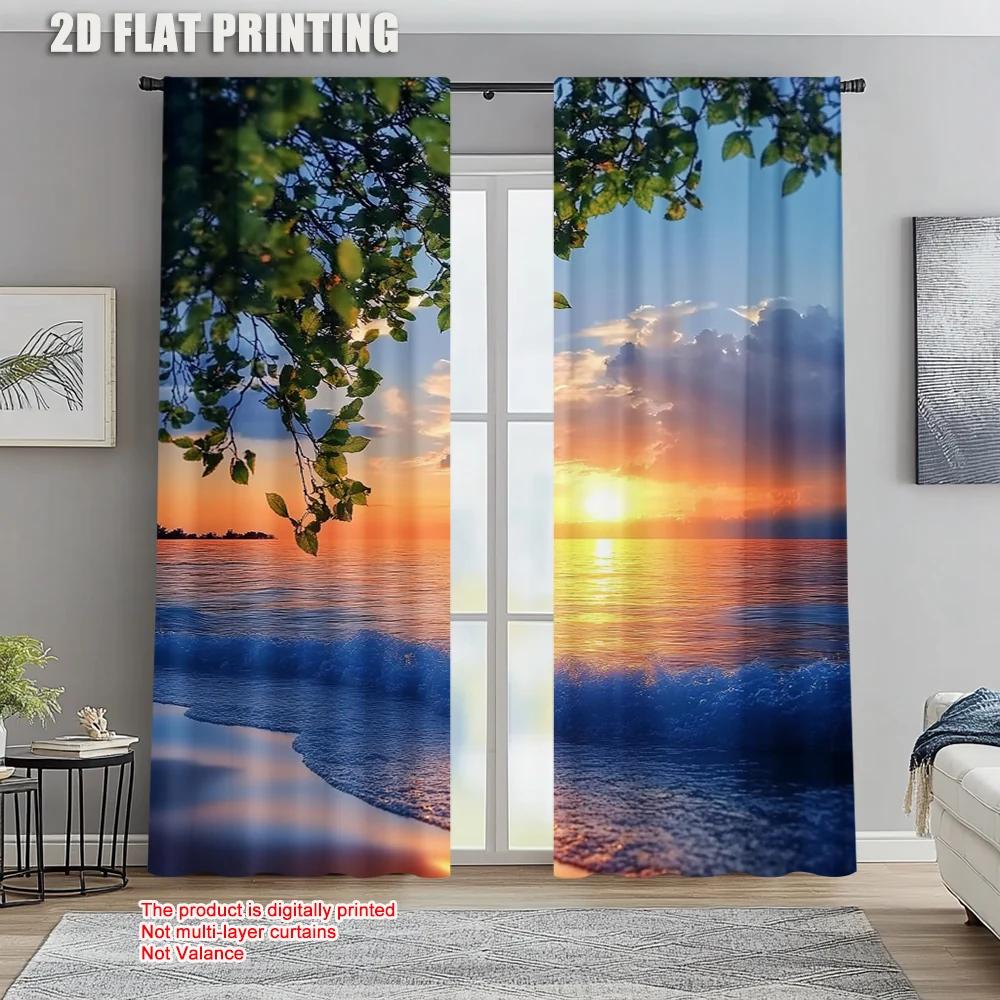 

2 шт., Сценические шторы море Блэкаут Полиэстер Универсальные Идеально подходят для украшения общежития 53x116cm 2pc&Without mount