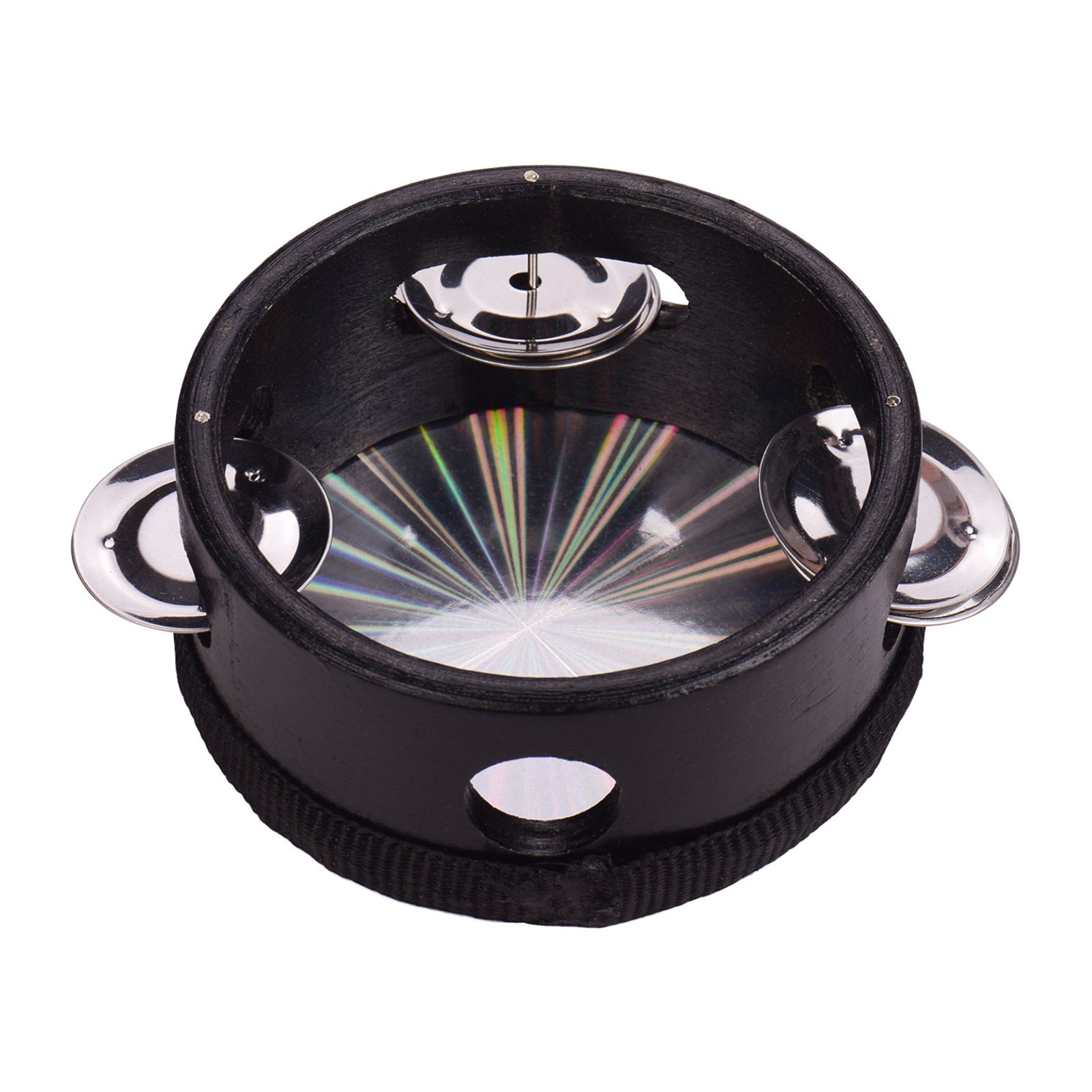 

4 Inch Wooden Radiant Tambourine Handbell Hand Drum with Single Row Jingles Reflective Drum Head Percussion Instrument чёрный