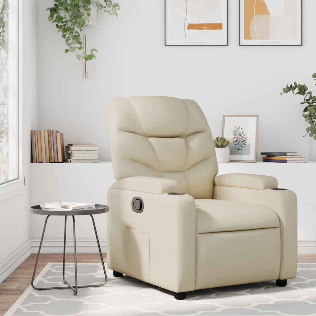 Cream PU Leather Recliner Chair