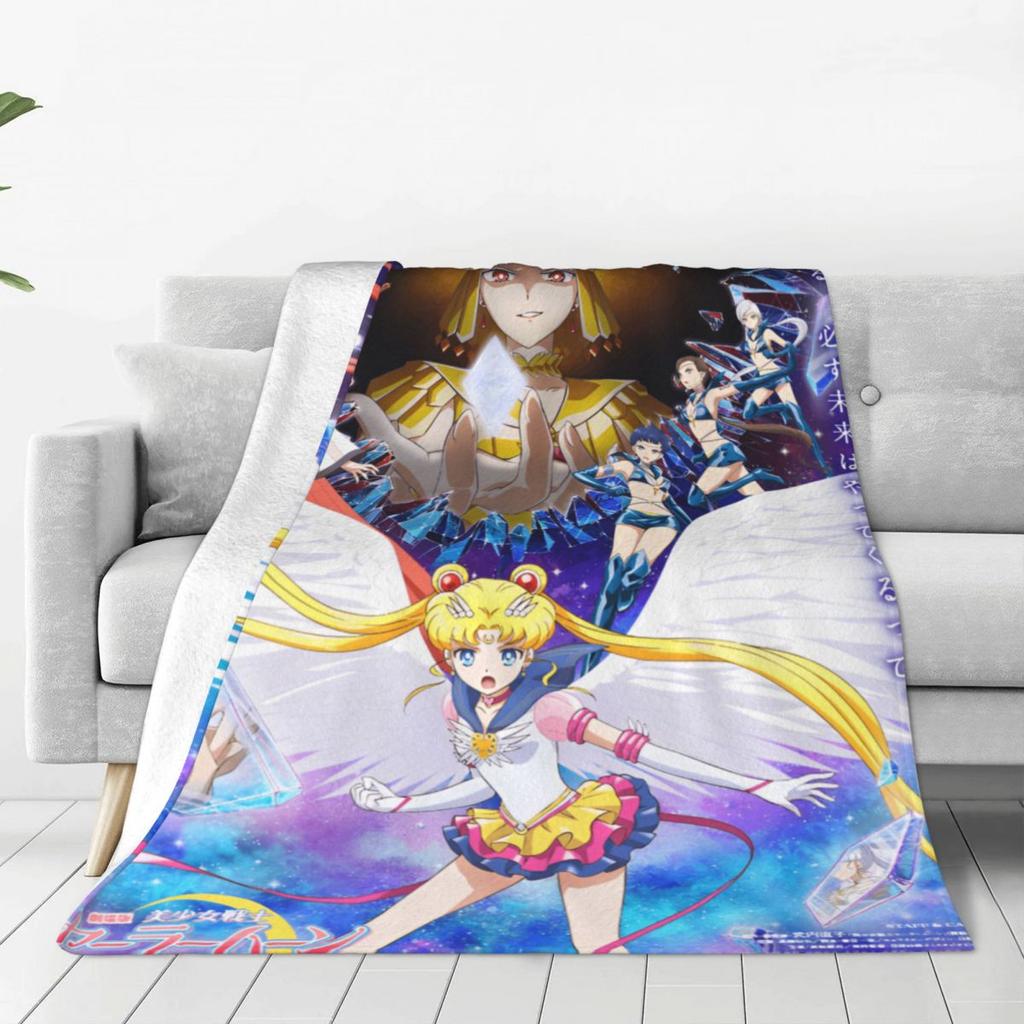 S-Sailor M-Moon Anime Kawaii Flannel Blanket Soft Warm Throw Blanket for Home Decor Airplane Travel Novelty Bedspread Sofa Bed