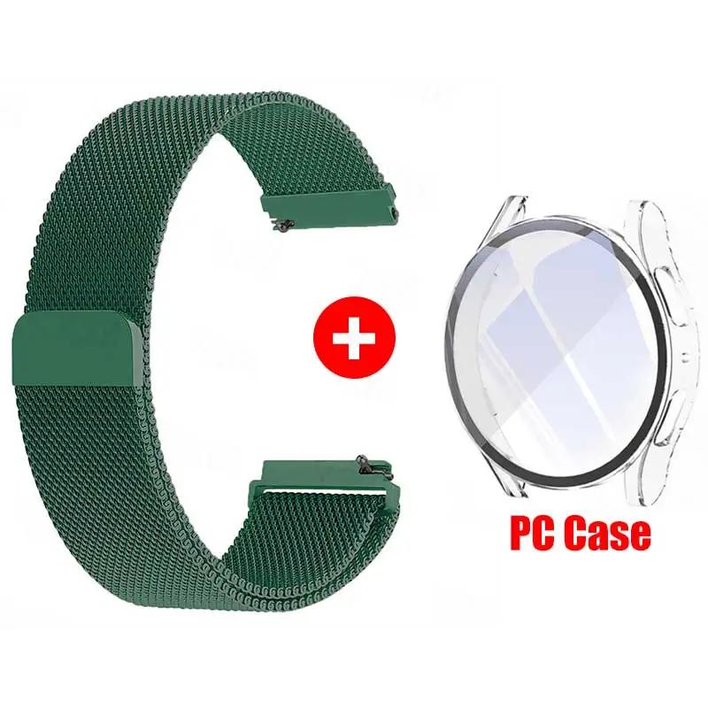 Glass Case+Strap for Samsung Galaxy Watch 7 6 5 4 40mm 44mm Milanese Loop 20MM Band PC Protector Cover Bumper Galaxy Watch 6 5 4