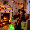 Broom Halloween Witch with Green LED Light, Glowing Cosplay Wizard Illuminated Performance Prop Broomstick, Costume for Themed Parties, Indoor Outdoor