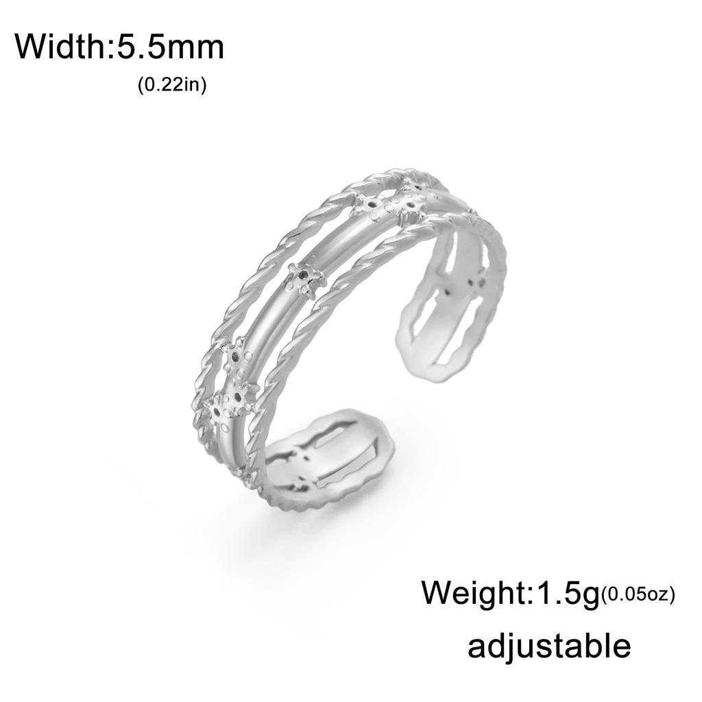 Teamer Fashion Geometric Crown Ring for Women Girls Stainless Steel Double Layer Open Ring Elegant Daily Office Party Jewlery