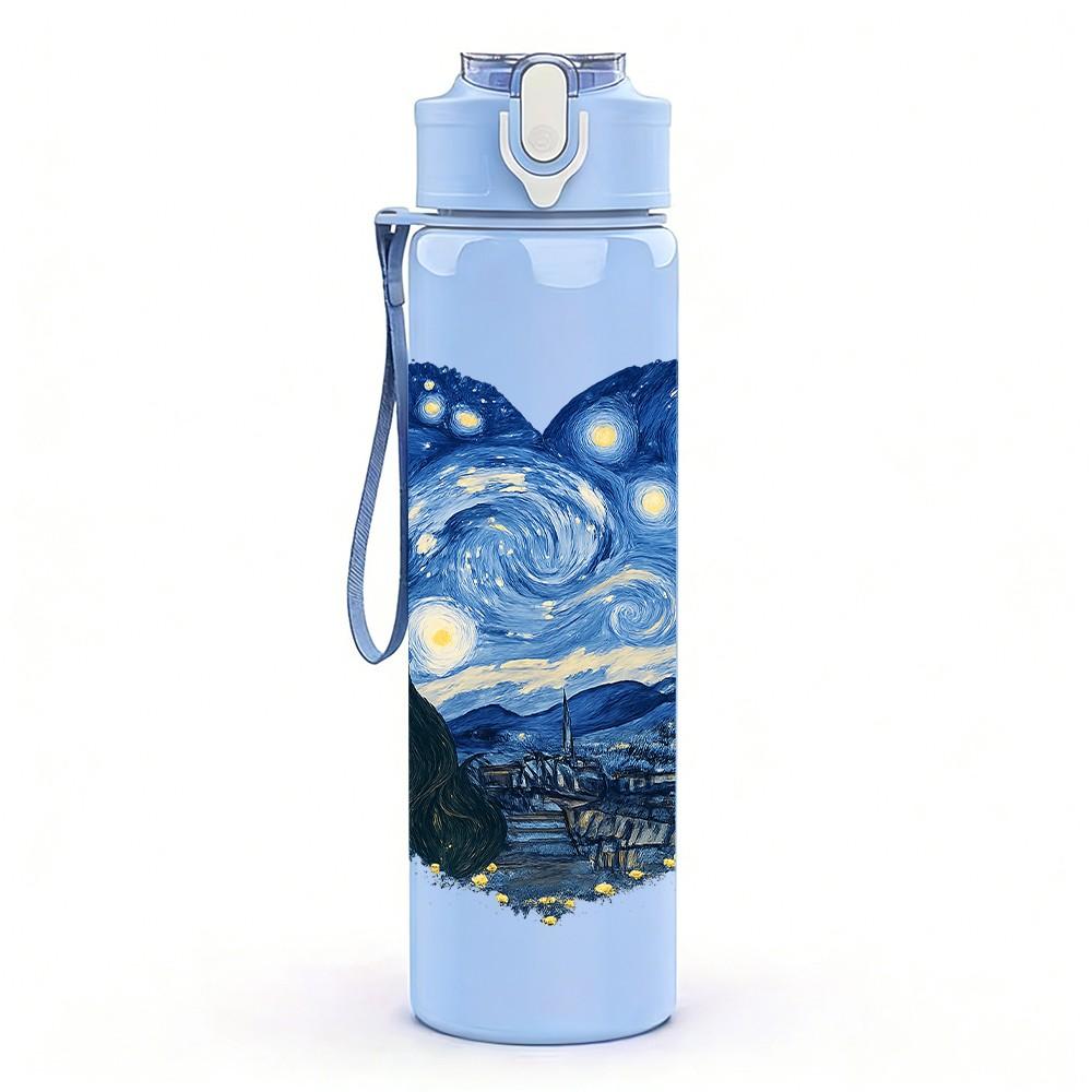 1PC Starry Night Heart Art 750ml Color Plastic Sports Water Bottle Leakproof Flip Straw Lid Suitable for Sports Office Home Use