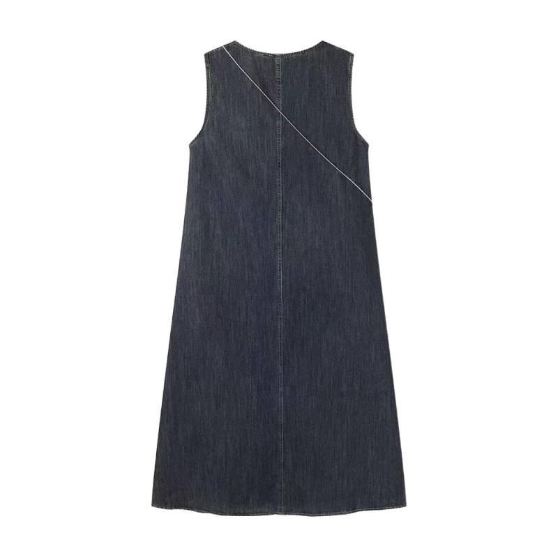 Korean Retro Denim Sleeveless Summer Dress - Hong Kong Style