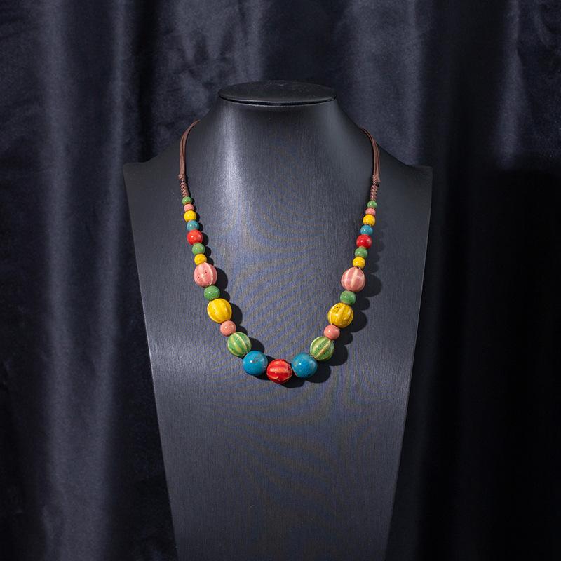 Jingdezhen Ceramic Non-Fading Necklace Ethnic Style Sweater Chain Antique Woven Rope Long Neck Chain