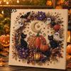 Decorative Hanging Pictures for Halloween Ghost Faux Pearl Art DIY Kit with Frame, Cat Painting Easy Projects Beginners Kit, 3D Witch Pumpkin