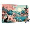Japanese Style Black Cat Sakura Temple Mouse Pad Playmat 24"X14" MTG TCG Office Desk Mat for Work Game PC Laptop Rug MousePad