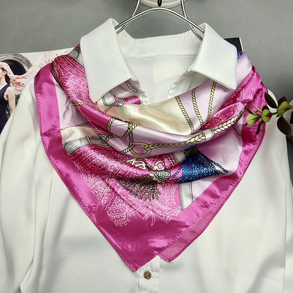 Grey Green Silk Scarf Headscarf For Women Spring Fall Elegant Cherry Blossom Big Square Scarves Wraps 90*90cm Neck Scarf Shawl