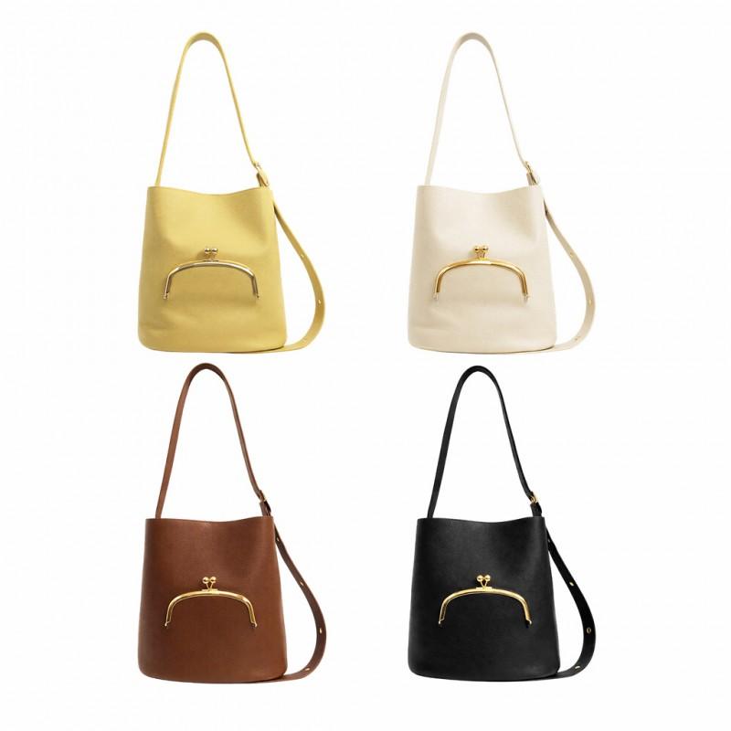 Large Capacity Bucket Tote Bag Women With Snap External Pocket Streetwear Shoulder PU Leather