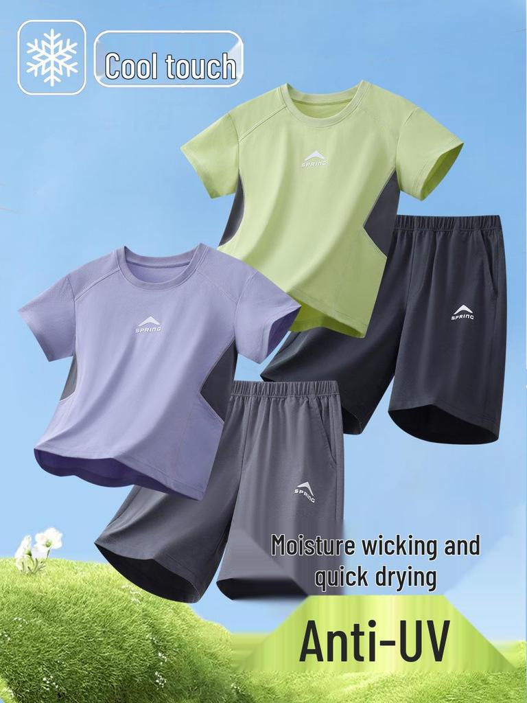 Boys' Summer Quick-Dry Sports Set - Short Sleeve & Shorts, Ice Silk, Lightweight Outdoor Wear