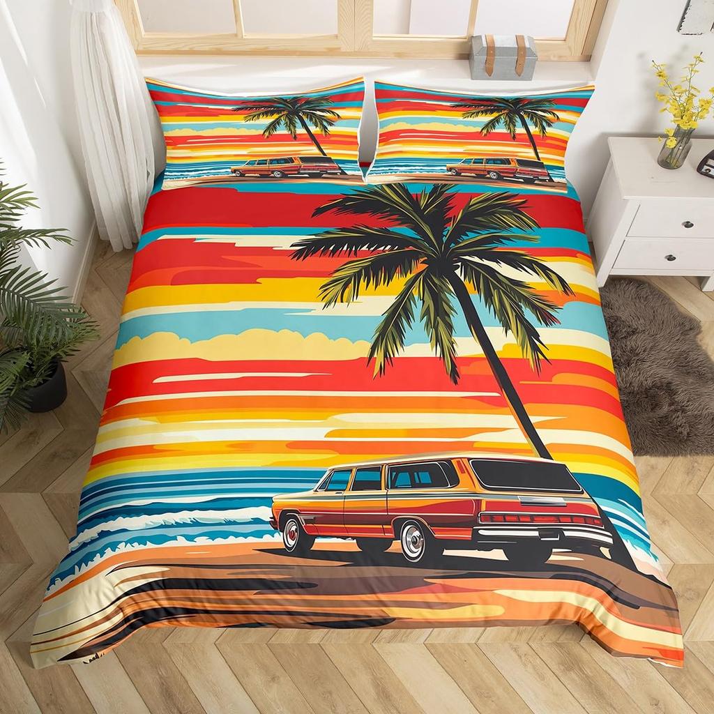 Kinder Surfbrett Bettbezug Einzelbett Queen Hawaii Ozean Surfen Bettwäsche Set Jungen Teenager Männer Meer Küsten Blumen Dekor Bettdeckenbezug