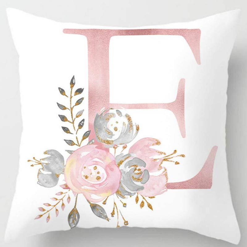 White Pink Alphabet Pillowcase Letter A-Z Flower Pillow Cover Sofa Cushion Cover Home Decor Pillow Cover