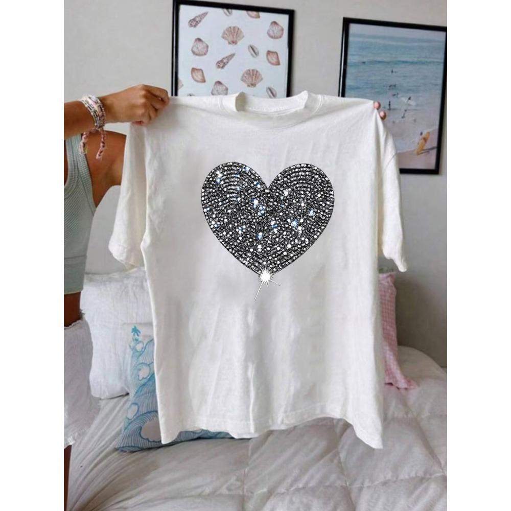 

Love printing plus size women s round neck T-shirt summer casual street fashion women s Joker short sleeve T-shirt 4XL