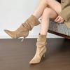 Autumn and Winter New Pointed Short Boots Thin Heel Suede Medium Tube Stacking Boots High Heel Elastic Thin Boots Martin Boots